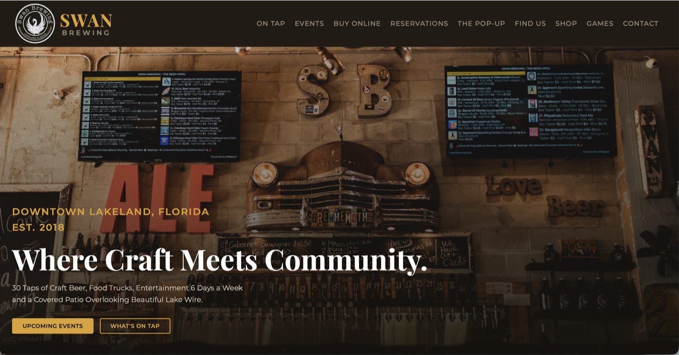 Swan Brewing website homepage, rebuilt by its3pm.io